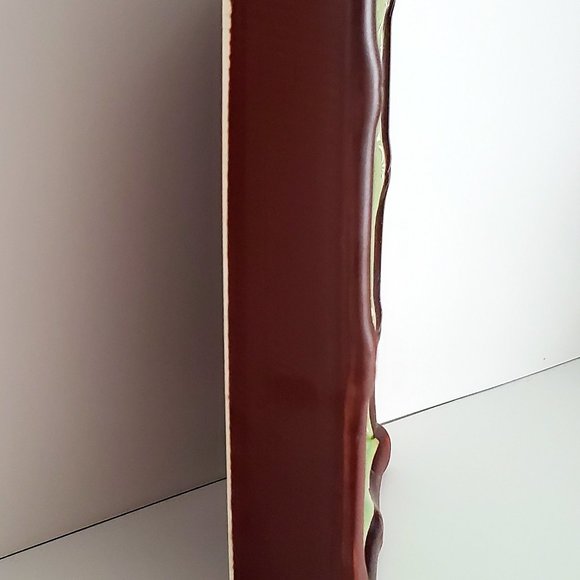 Large Ceramic Bamboo Trinket Dish Faux Wood Trim Green Mesh Imprint MCM Design - Picture 3 of 5